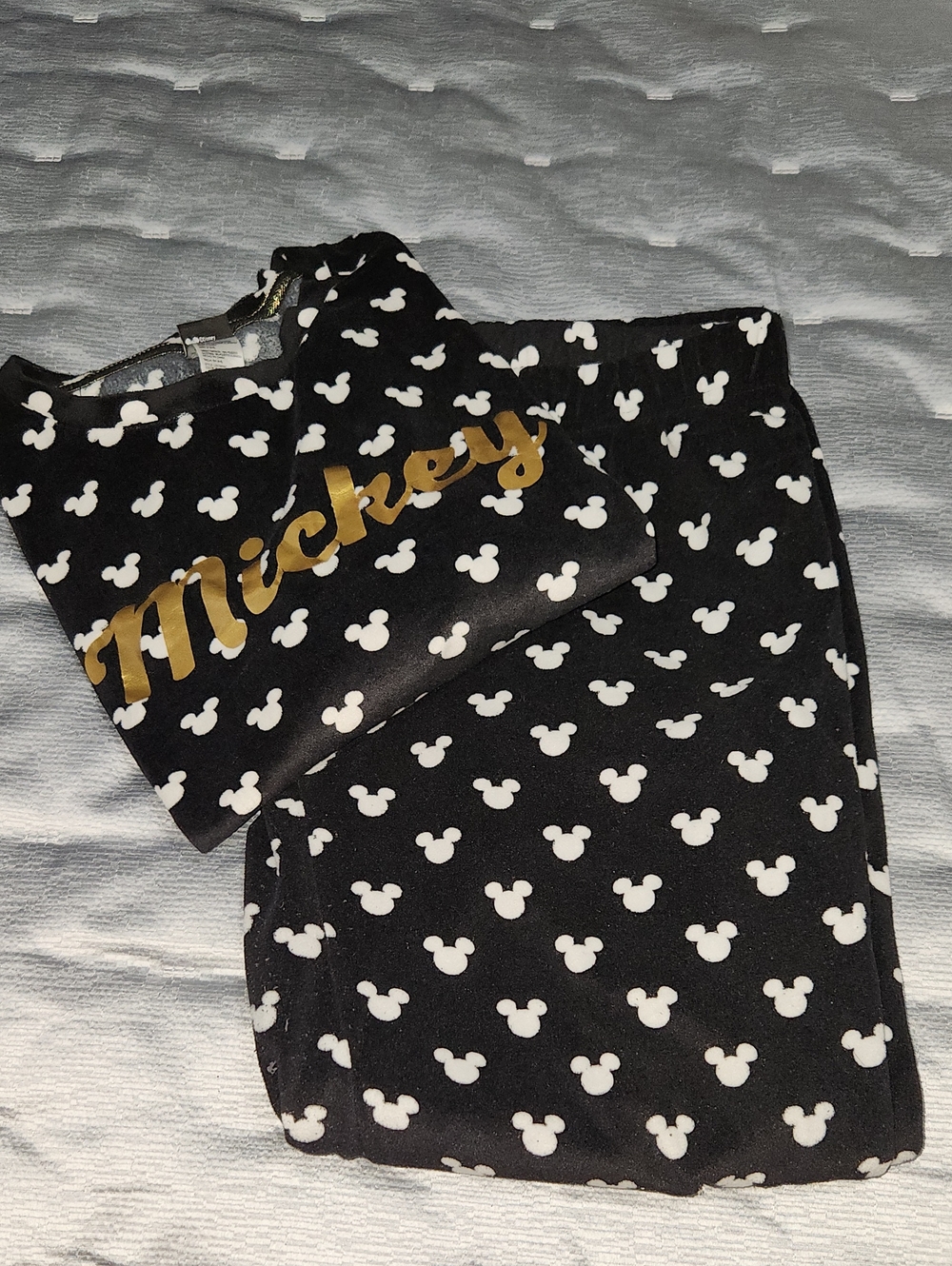 Mickey Black & White Mickey Head Pajama Set with Gold Script